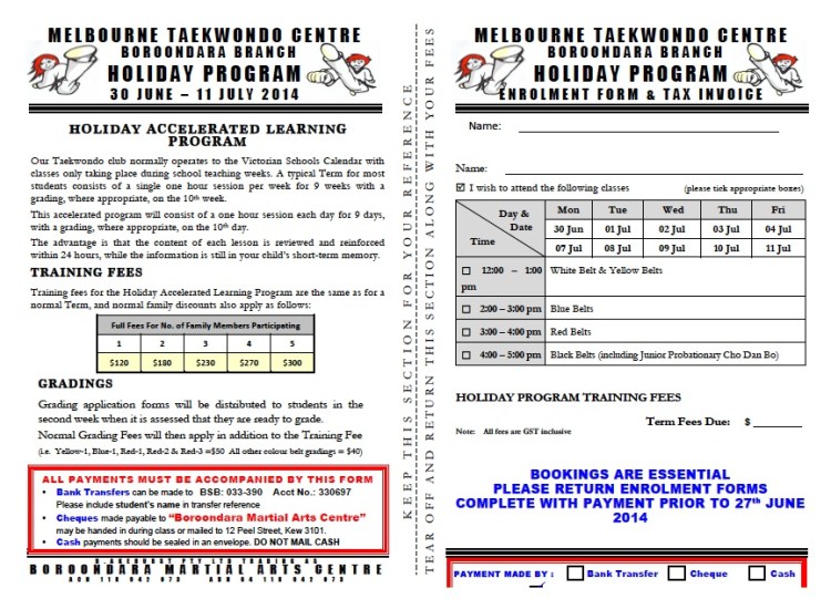 Taekwondo Holiday Program